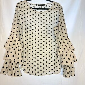 Styledome XXL Polka Dot Ruffle Sleeve Blouse